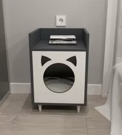 Kedi Yataklı Üstü Raflı 40X60 Komodin
